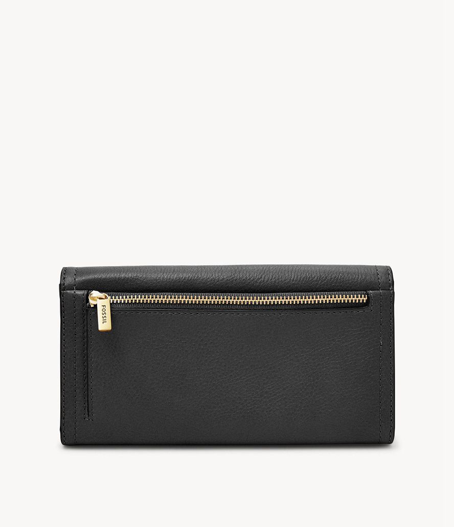 Fossil Logan Rfid Flap Clutch Taske Dame Sort | SFZVPK-079