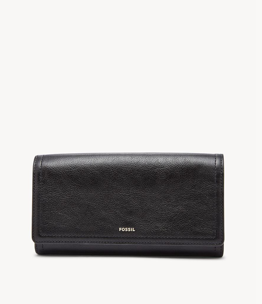 Fossil Logan Rfid Flap Clutch Taske Dame Sort | SFZVPK-079