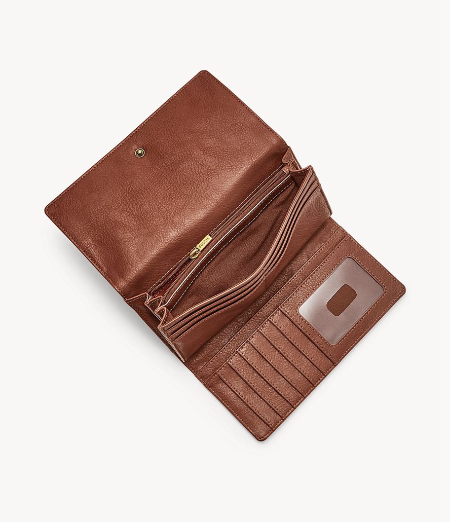 Fossil Logan Rfid Flap Clutch Taske Dame Brune | ZHWQCX-528