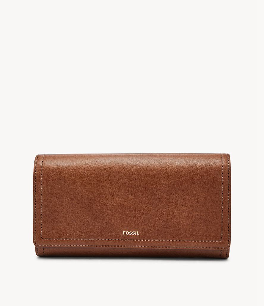 Fossil Logan Rfid Flap Clutch Taske Dame Brune | ZHWQCX-528