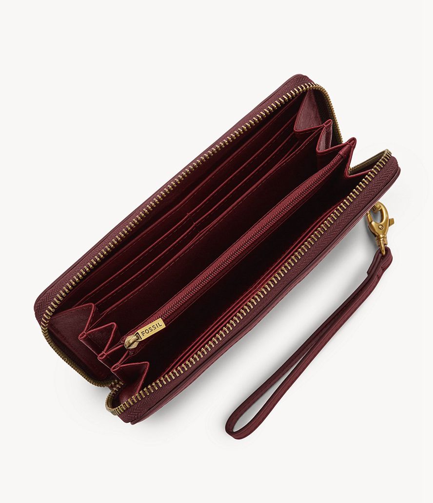 Fossil Logan Rfid Zip Around Clutch Taske Dame Bordeaux | AOPQIU-520