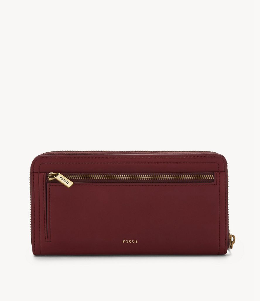 Fossil Logan Rfid Zip Around Clutch Taske Dame Bordeaux | AOPQIU-520