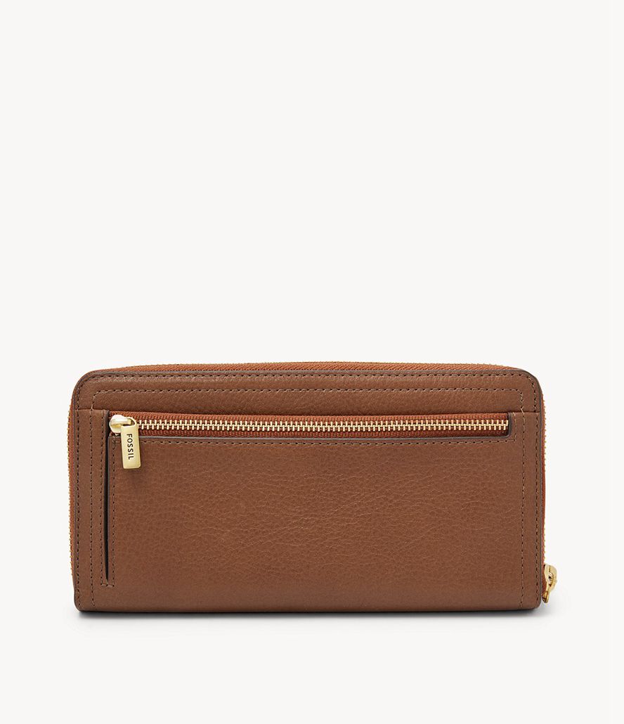 Fossil Logan Rfid Zip Around Clutch Taske Dame Brune | DCJYLR-259