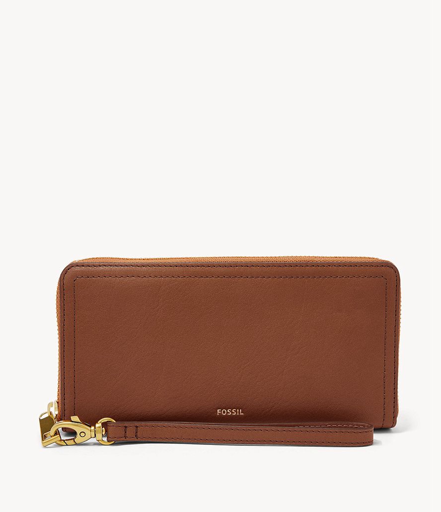 Fossil Logan Rfid Zip Around Clutch Taske Dame Brune | DCJYLR-259