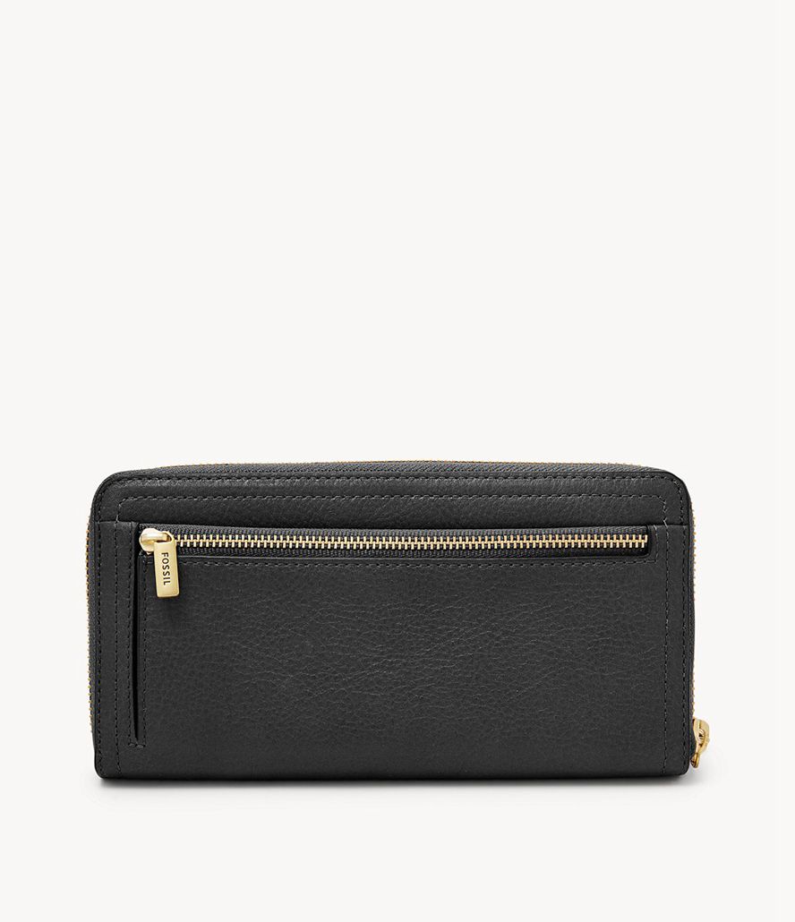 Fossil Logan Rfid Zip Around Clutch Taske Dame Sort | DFIAEO-192