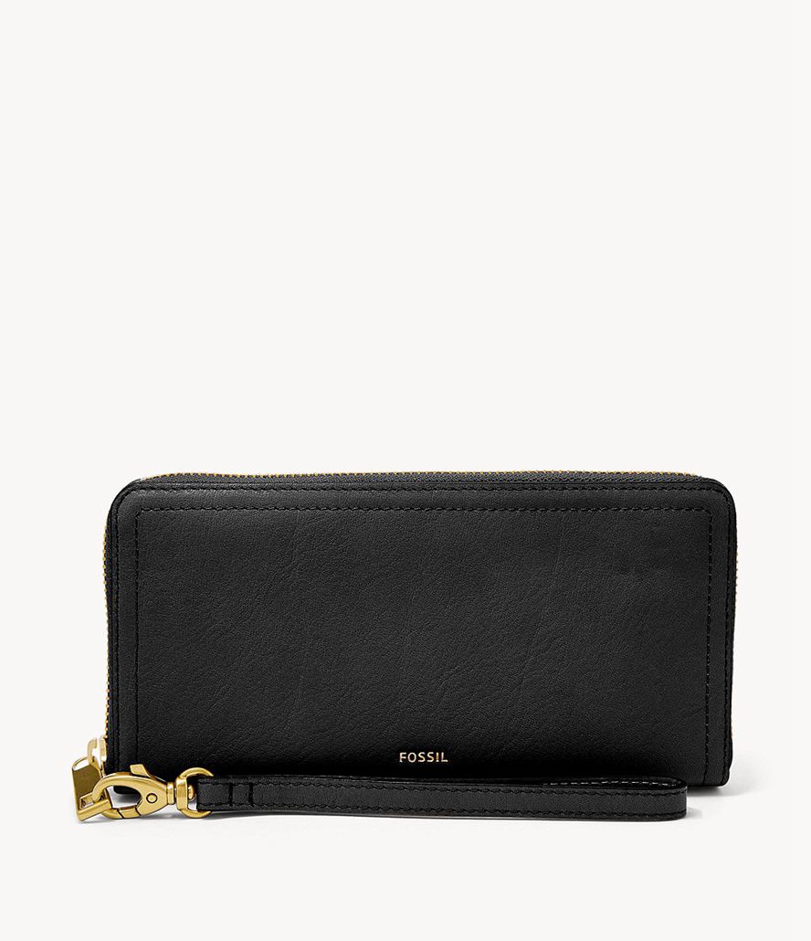 Fossil Logan Rfid Zip Around Clutch Taske Dame Sort | DFIAEO-192