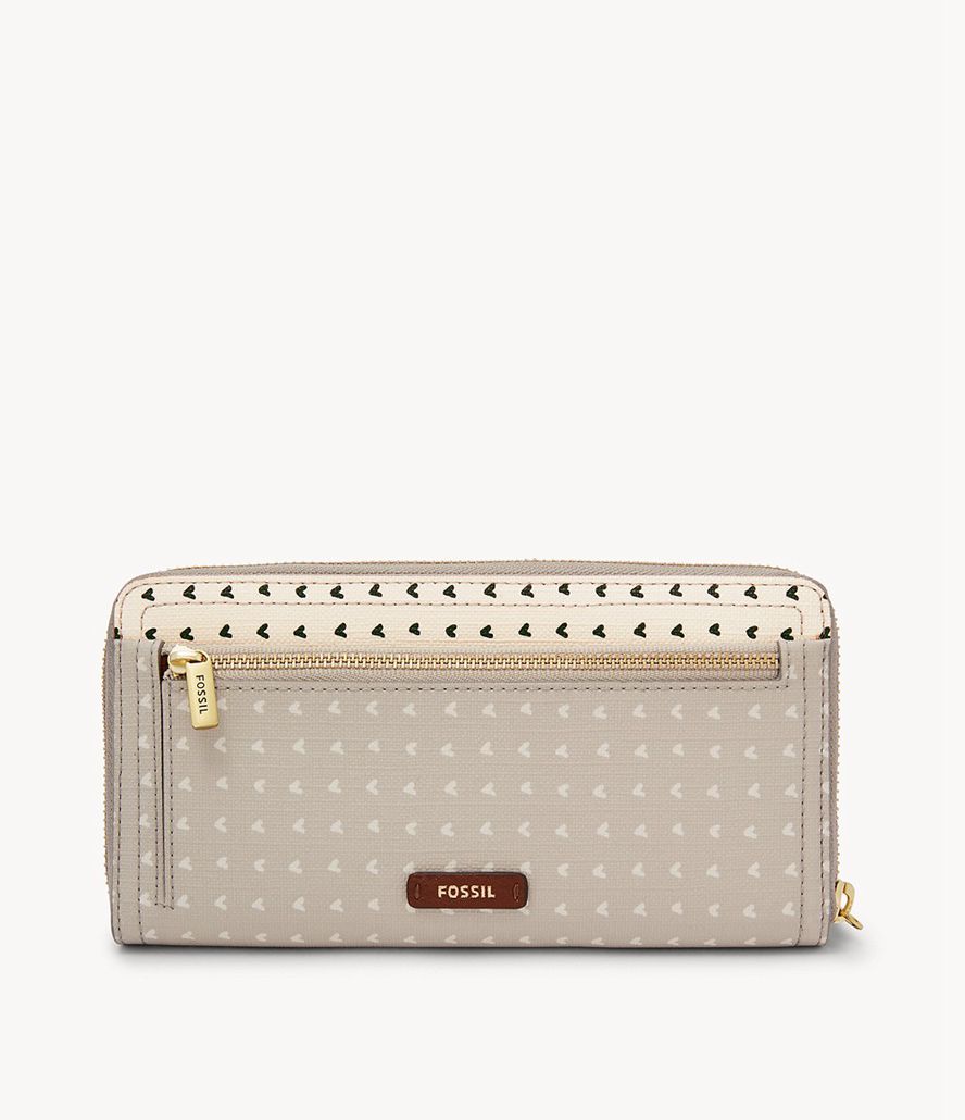 Fossil Logan Rfid Zip Around Clutch Taske Dame Beige | IVGJLM-083