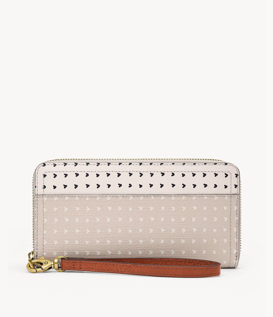 Fossil Logan Rfid Zip Around Clutch Taske Dame Beige | IVGJLM-083