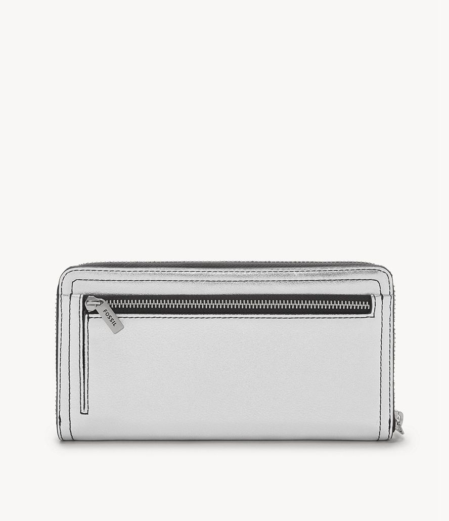 Fossil Logan Rfid Zip Around Clutch Taske Dame Sølv | YESBDF-102