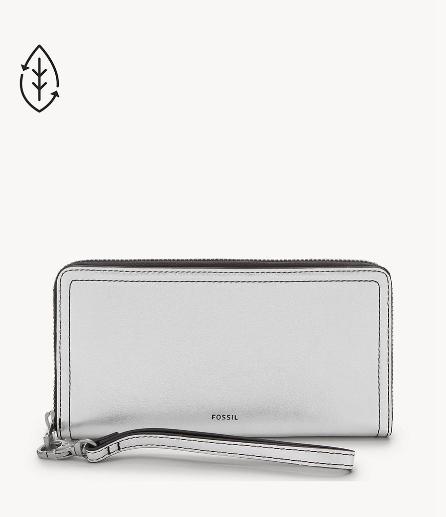 Fossil Logan Rfid Zip Around Clutch Taske Dame Sølv | YESBDF-102