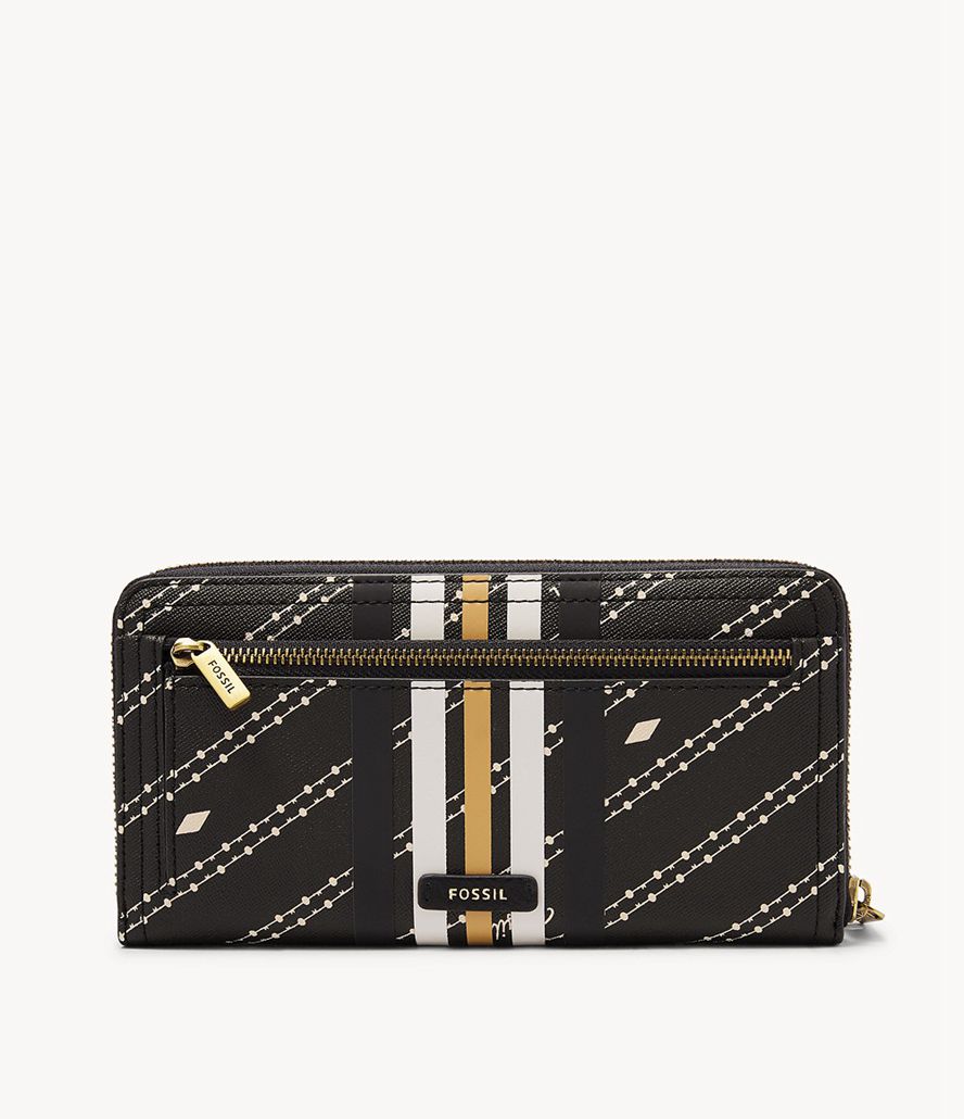 Fossil Logan Rfid Zip Clutch Taske Dame Sort | HSGTLA-150