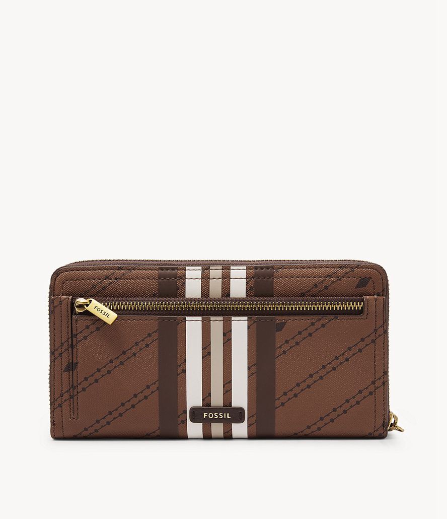 Fossil Logan Rfid Zip Clutch Taske Dame Brune | HSMVEY-491