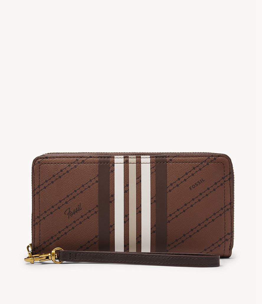 Fossil Logan Rfid Zip Clutch Taske Dame Brune | HSMVEY-491