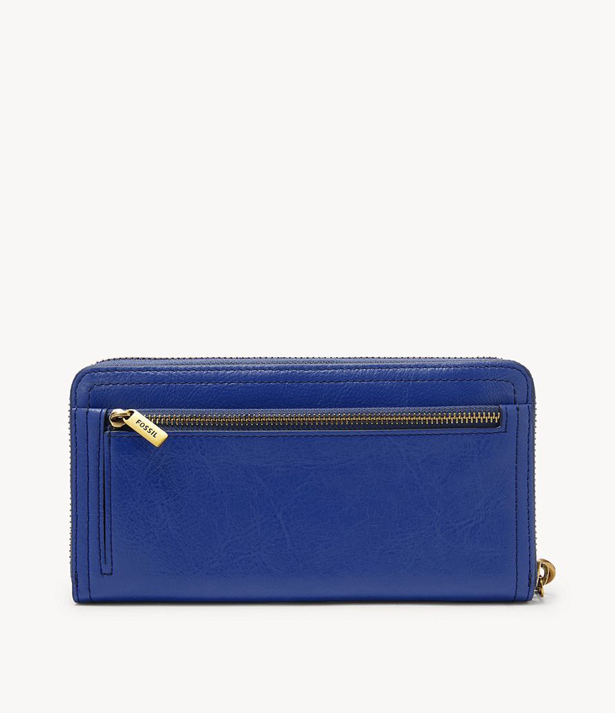 Fossil Logan Rfid Zip Clutch Taske Dame Blå | SDLPZN-258