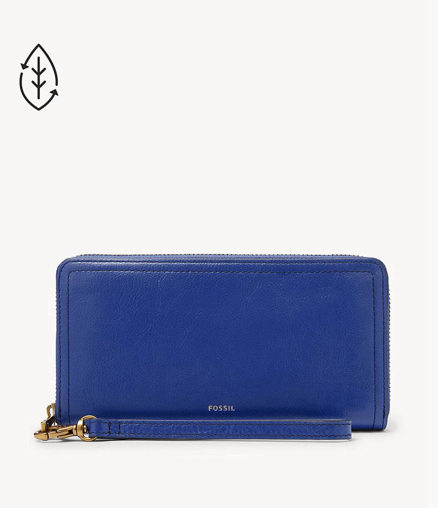 Fossil Logan Rfid Zip Clutch Taske Dame Blå | SDLPZN-258