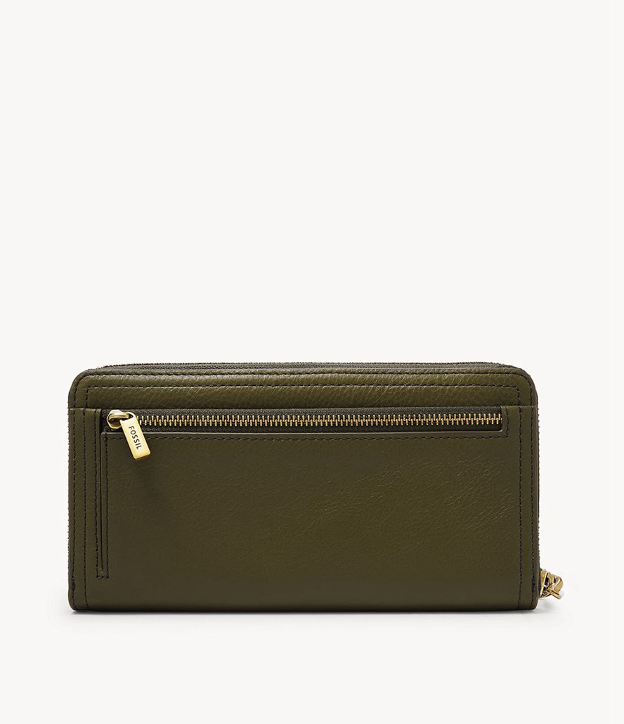 Fossil Logan Rfid Zip Clutch Taske Dame Grøn | YCFBHV-347