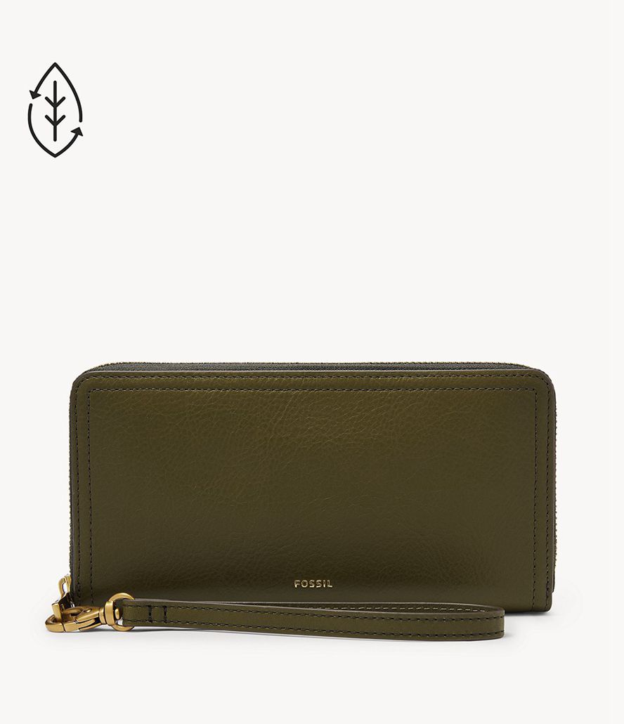 Fossil Logan Rfid Zip Clutch Taske Dame Grøn | YCFBHV-347