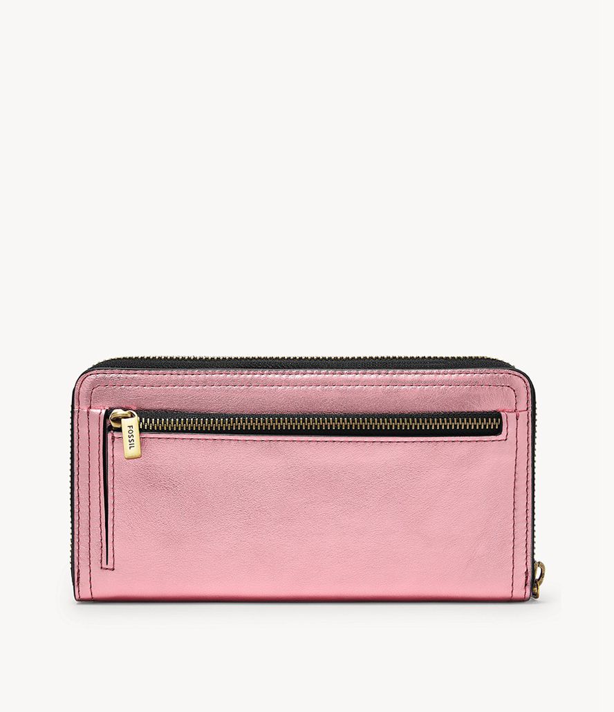 Fossil Logan Zip Around Clutch Taske Dame Lyserød | DBVJEC-574