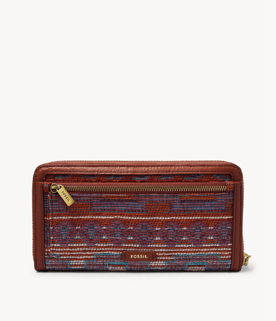 Fossil Logan Zip Around Clutch Taske Dame Brune | NXRFAP-756