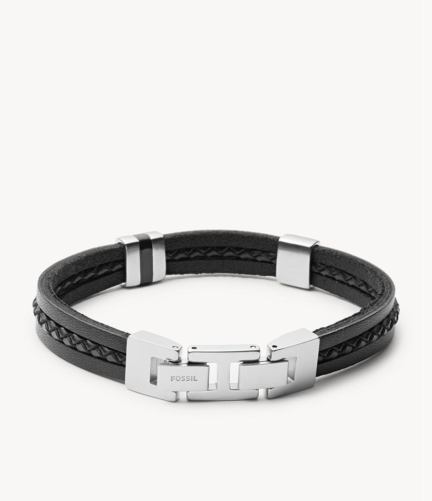 Fossil Læder Essentials Læder Multi-Strand Armbånd Herre Sort | KQYSBV-463