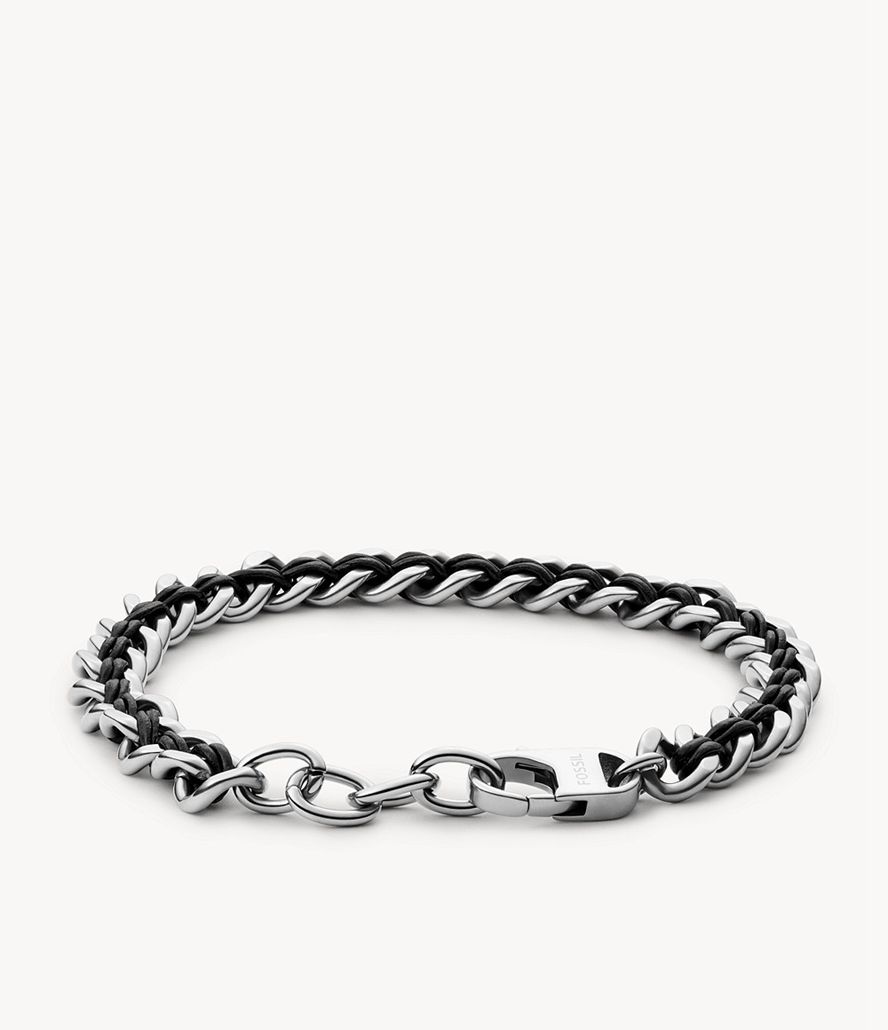 Fossil Læder Essentials Stainless Steel Chain Armbånd Herre Sølv | APTBXD-326