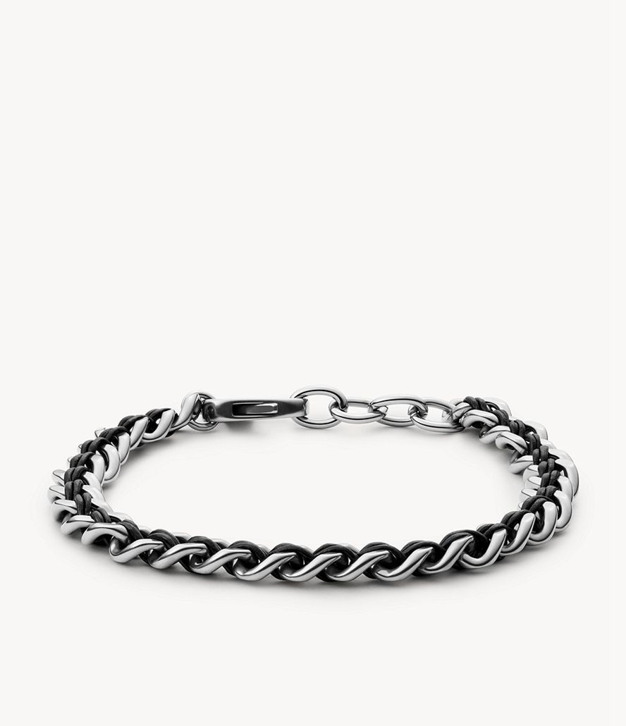 Fossil Læder Essentials Stainless Steel Chain Armbånd Herre Sølv | APTBXD-326