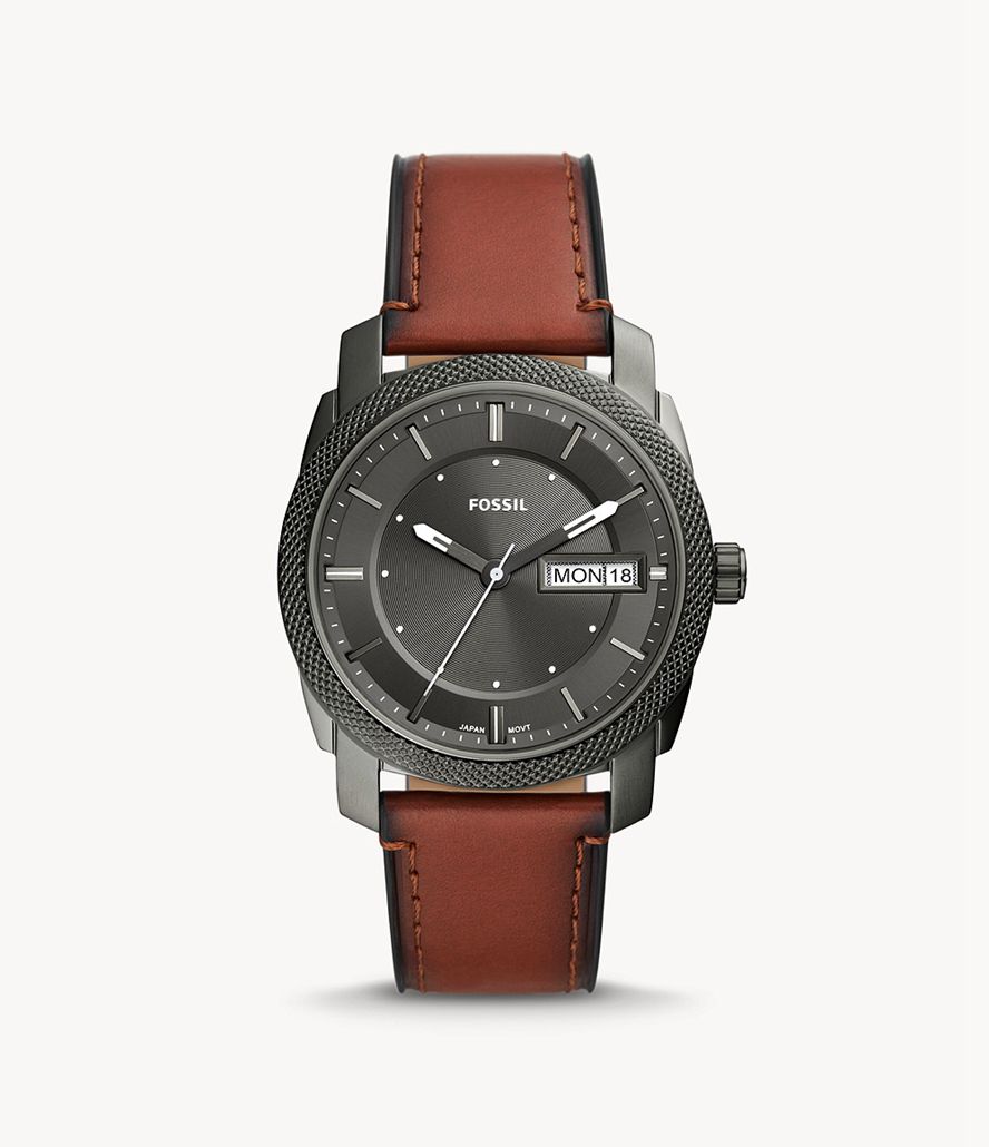 Fossil Machine Three-Hand Date Læder Ure Herre Grå | RYXQGN-902