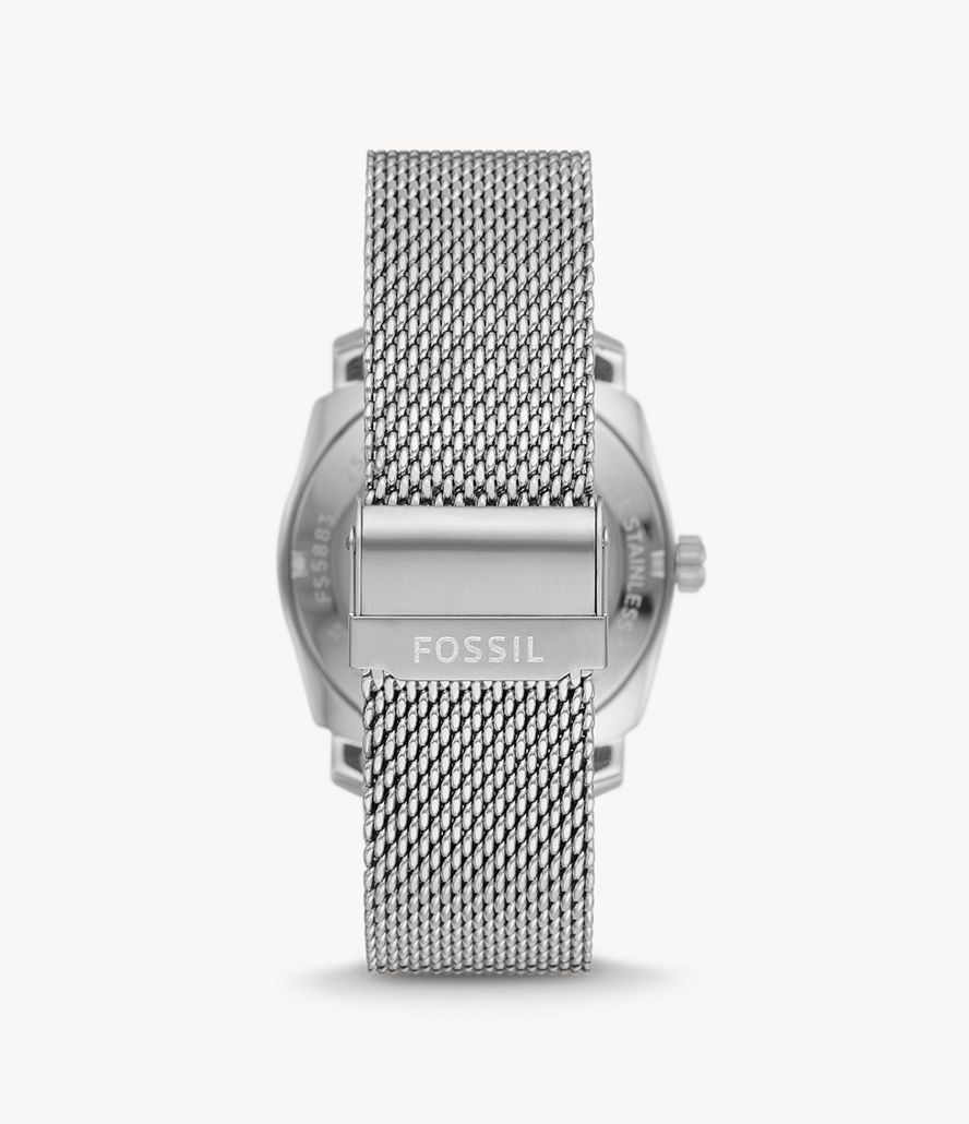 Fossil Machine Three-Hand Date Stainless Steel Mesh Ure Herre Sølv | DHOTZR-421