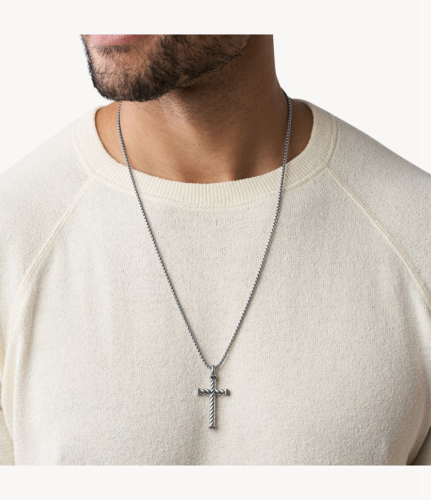 Fossil Meaningful Moments Stainless Steel Cross Pendant Halskæder Herre Sølv | RQBENM-759