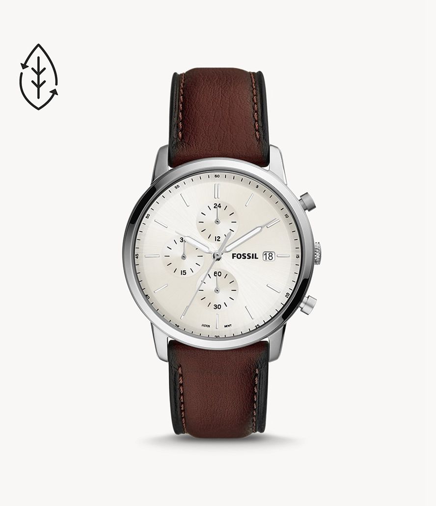 Fossil Minimalist Kronograf Eco Læder Ure Herre Sølv | BEQGHA-625