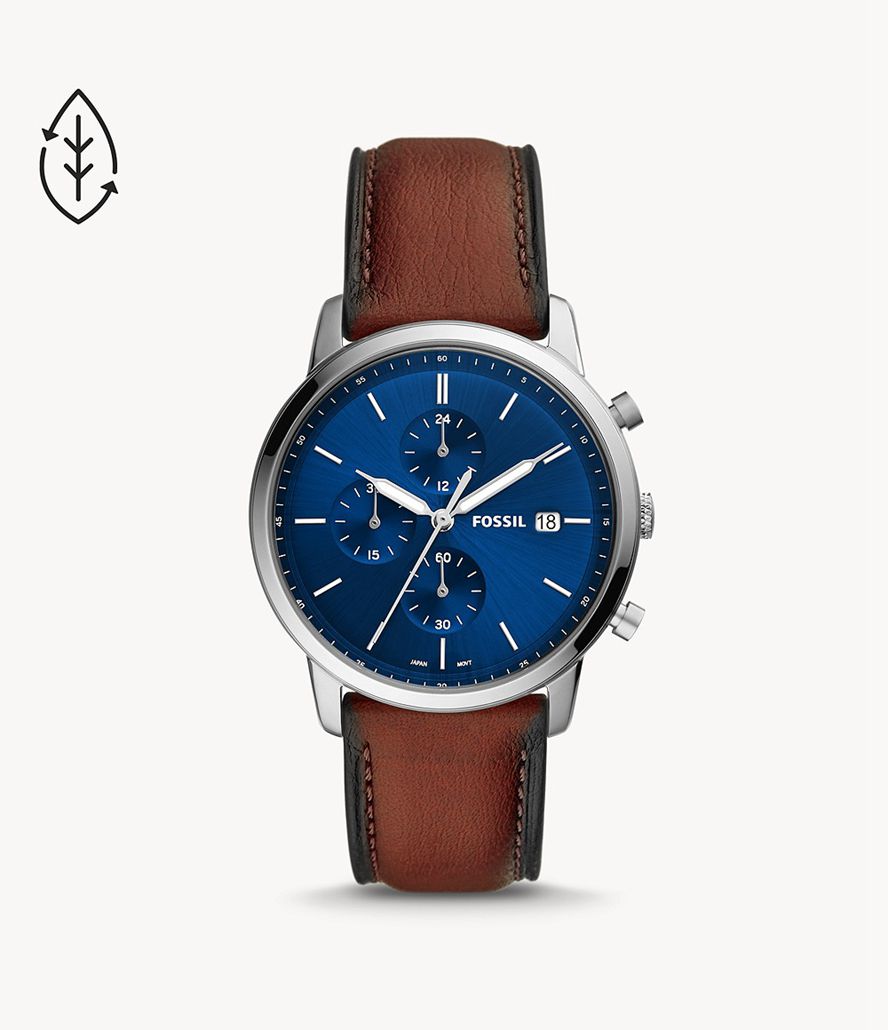 Fossil Minimalist Kronograf Eco Læder Ure Herre Sølv | HEUMNC-978