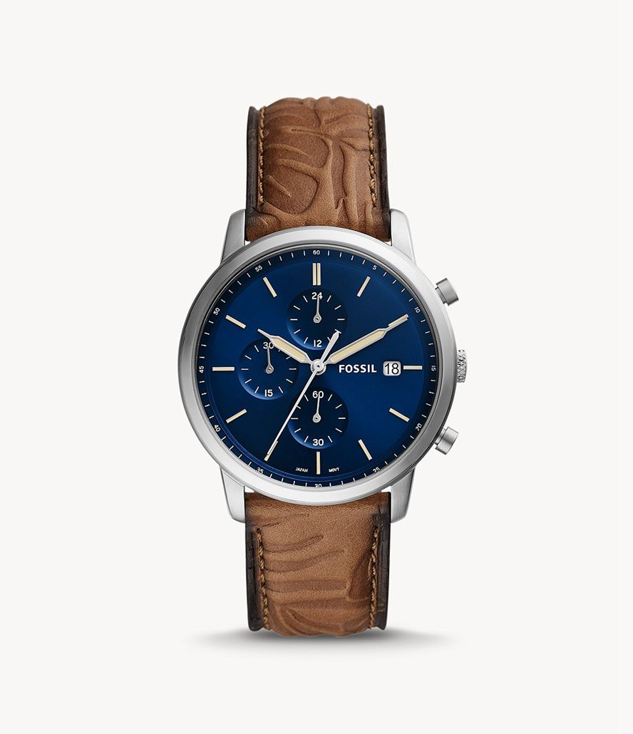 Fossil Minimalist Kronograf Tan Læder Ure Herre Sølv | ZQKEIJ-347