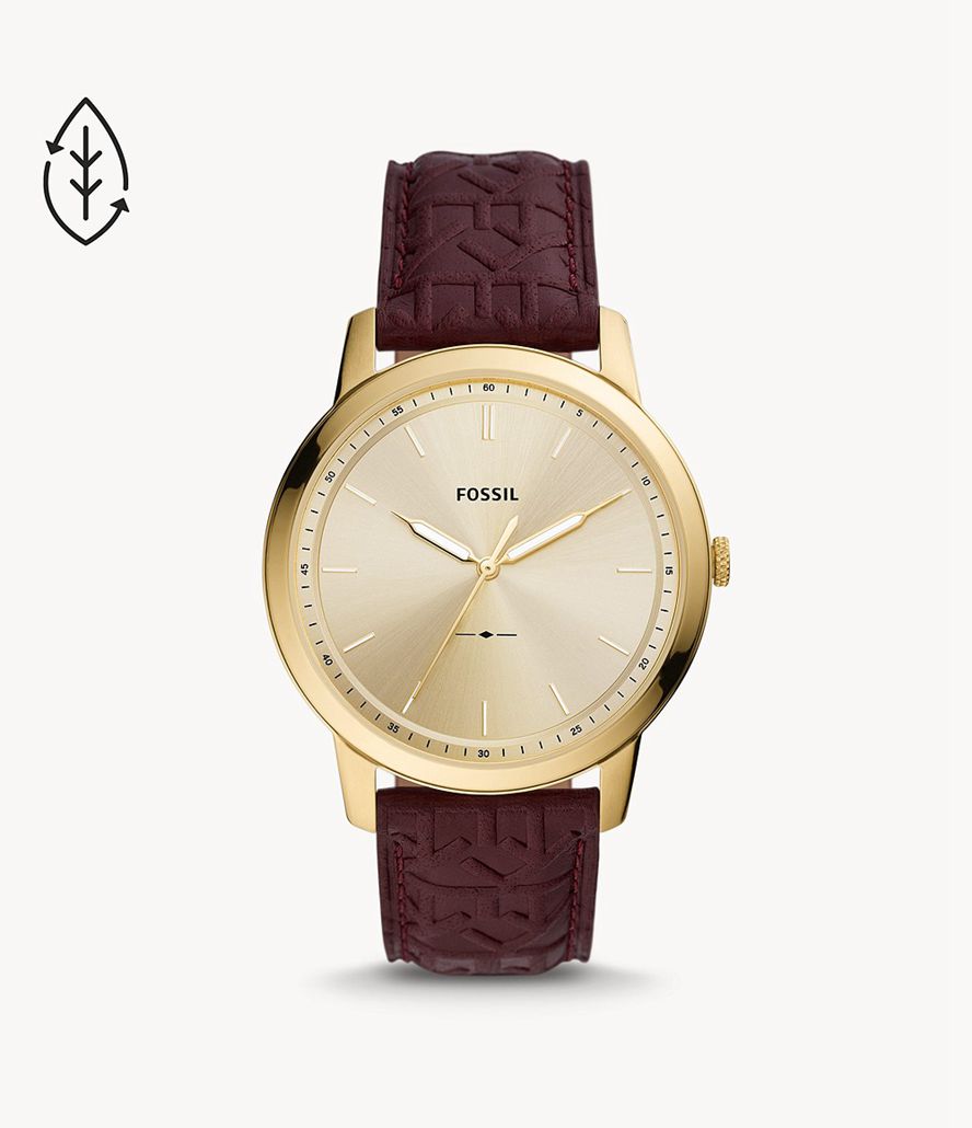 Fossil Minimalist Three-Hand Eco Læder Ure Herre Guld | BZXDCI-756