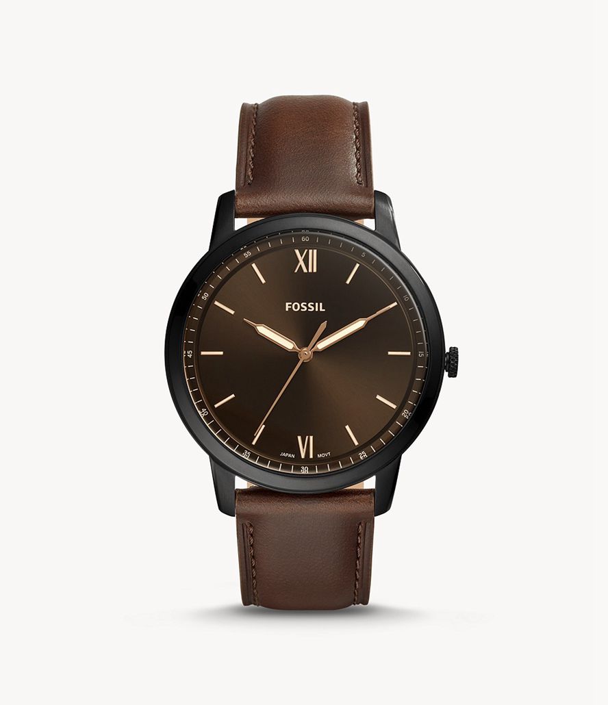 Fossil Minimalist Three-Hand Læder Ure Herre Sort | XMLOCT-635