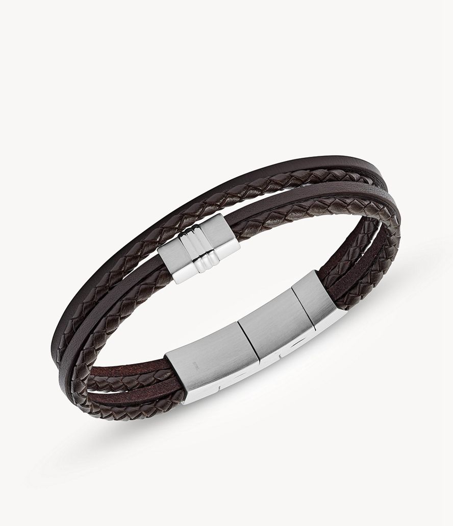 Fossil Multi-Strand Braided Læder Armbånd Herre Sort | MCLQZR-324