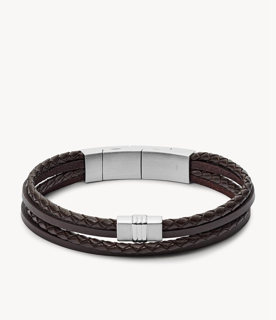 Fossil Multi-Strand Braided Læder Armbånd Herre Sort | MCLQZR-324