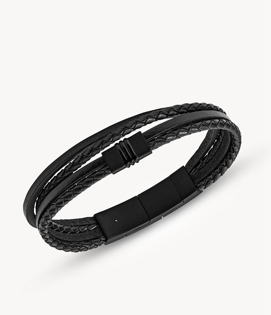 Fossil Multi-Strand Læder Armbånd Herre Sort | QVOKXP-173