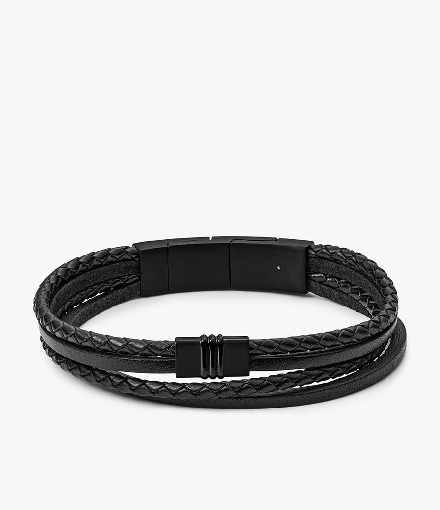 Fossil Multi-Strand Læder Armbånd Herre Sort | QVOKXP-173