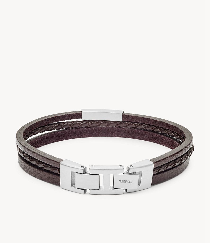 Fossil Multi-Strand Silver-Tone Steel And Læder Armbånd Herre Brune | CIJTAV-096