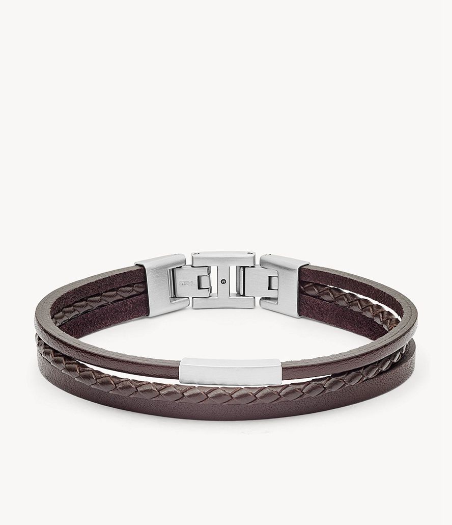 Fossil Multi-Strand Silver-Tone Steel And Læder Armbånd Herre Brune | CIJTAV-096