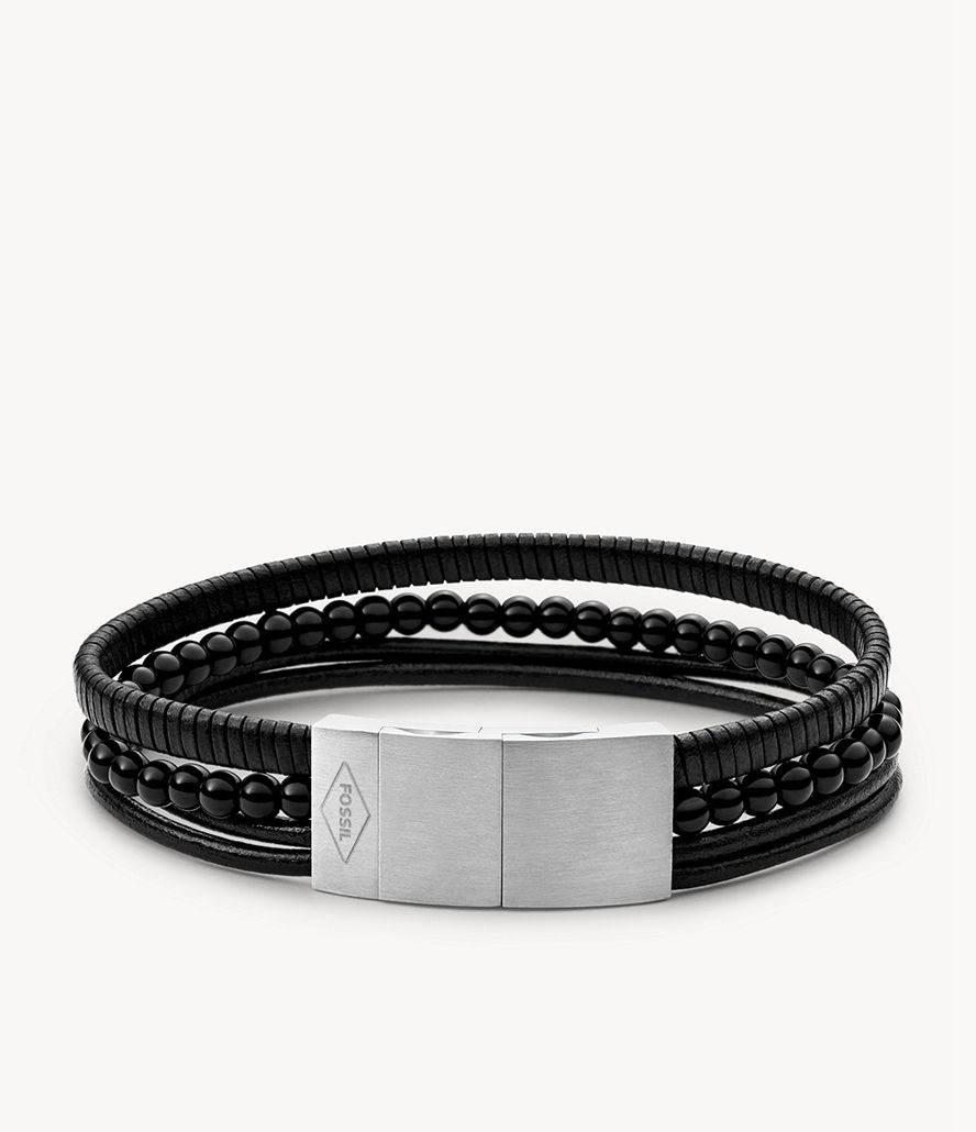 Fossil Multistrands Læder Multi-Strand Armbånd Herre Sort | BLAHNK-071