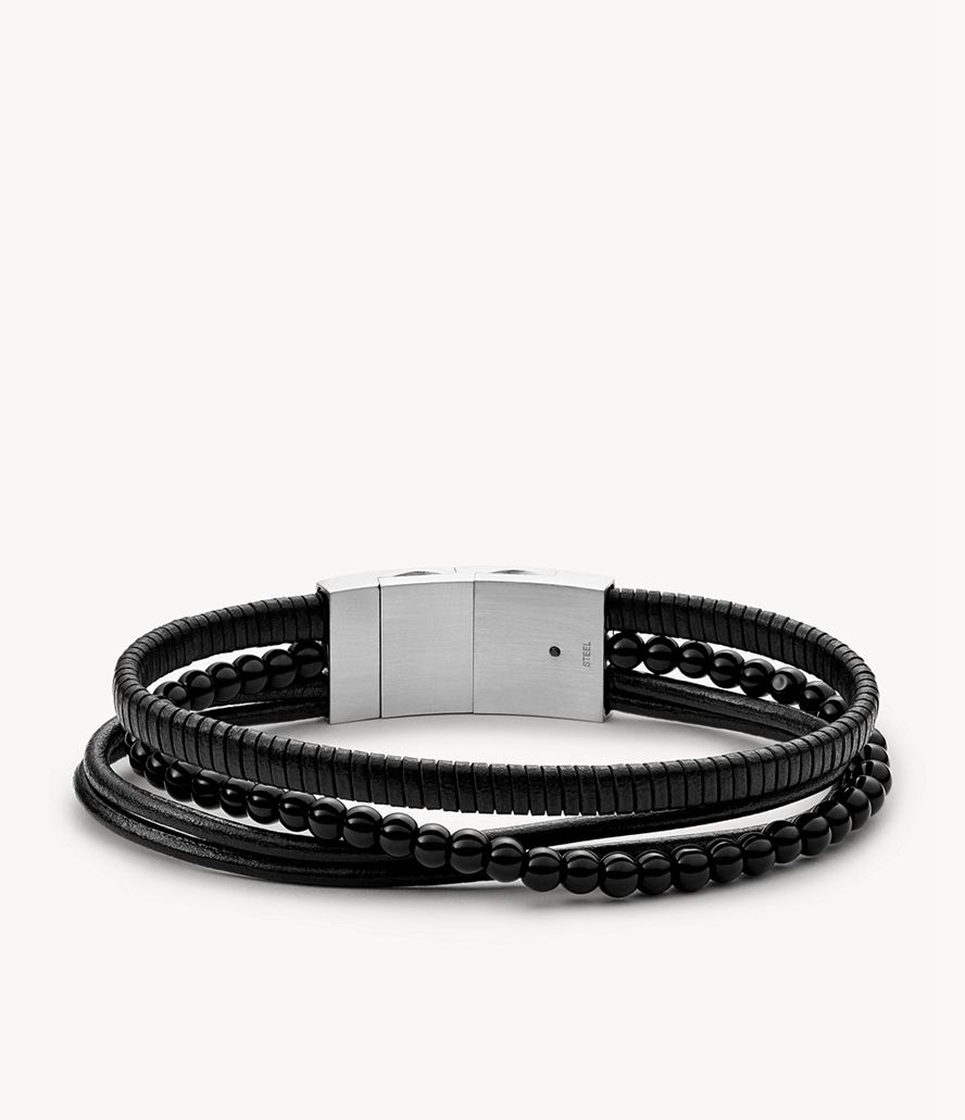 Fossil Multistrands Læder Multi-Strand Armbånd Herre Sort | BLAHNK-071