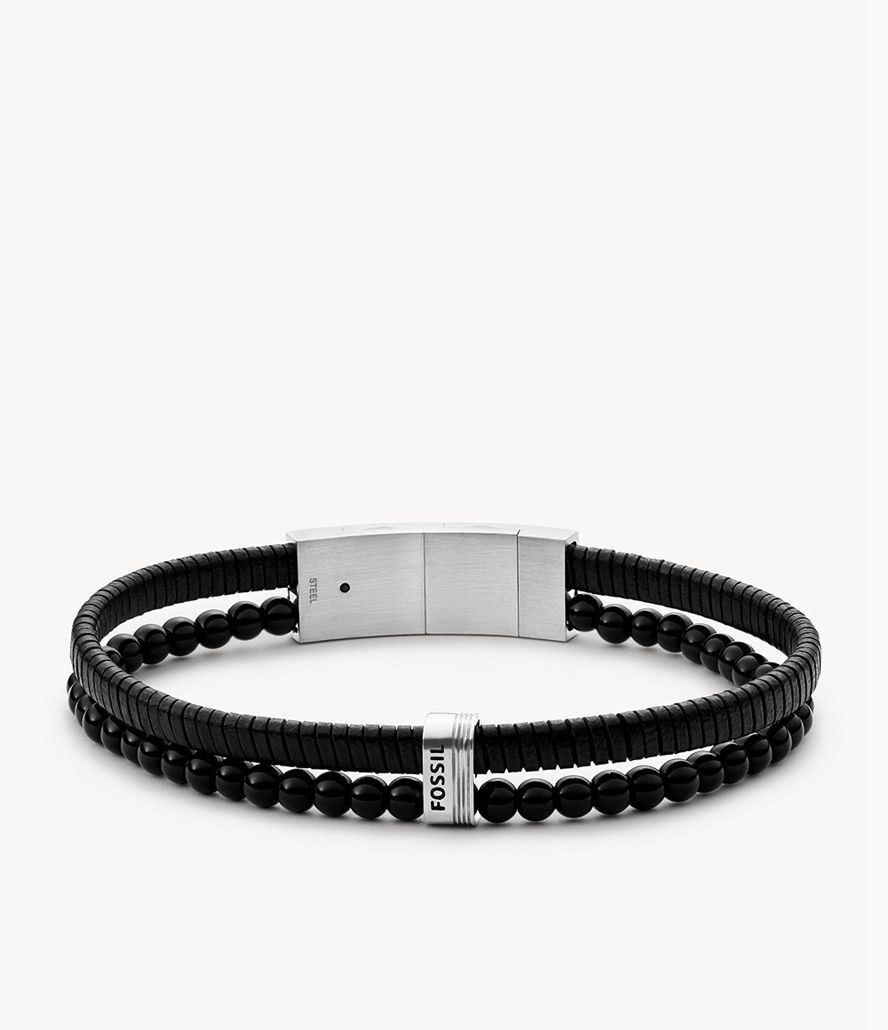 Fossil Multistrands Læder Multi-Strand Armbånd Herre Sort | MULZAK-925