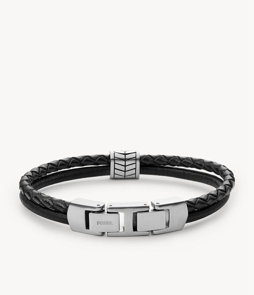 Fossil Multistrands Silver-Tone Stainless Steel Strand Armbånd Herre Sort | CAUFZN-806