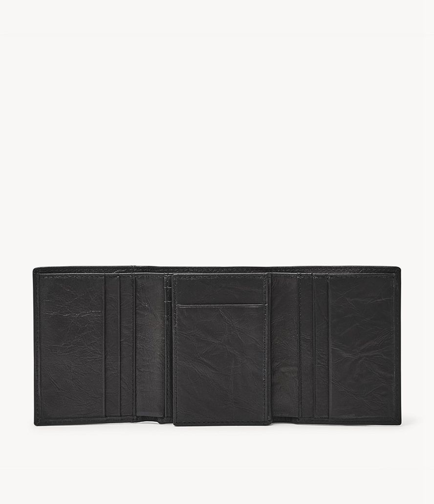 Fossil Neel Trifold Tegnebog Herre Sort | WUSDBY-784