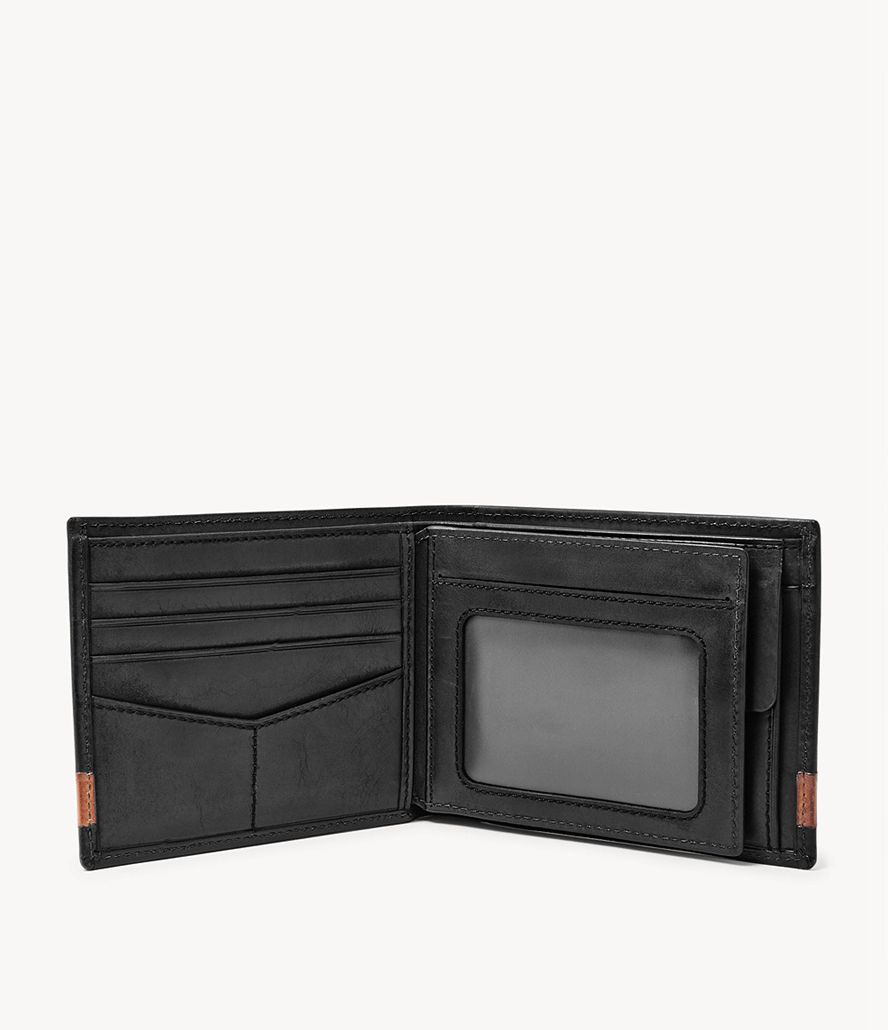 Fossil Quinn Large Bifold Tegnebog Herre Sort | IGPWMU-103