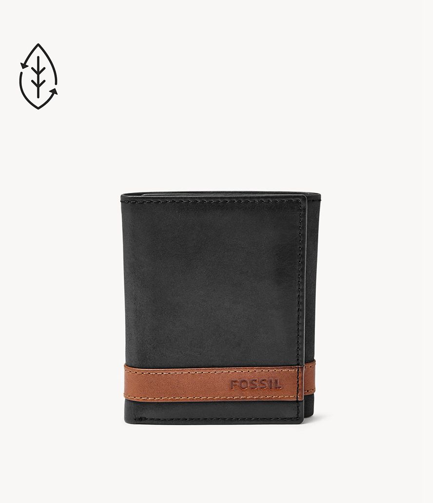 Fossil Quinn Trifold Tegnebog Herre Sort | GUKFEQ-574