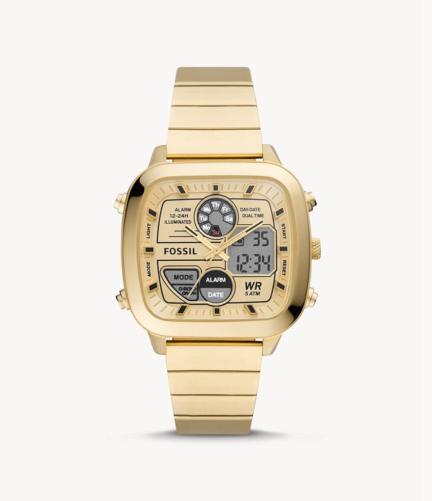 Fossil Retro Analog-Digital Stainless Steel Ure Herre Guld | MLGDTU-637