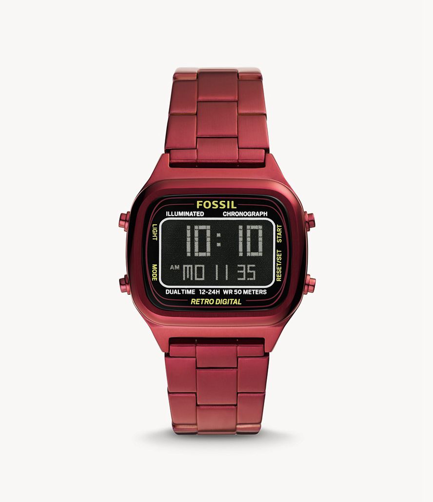 Fossil Retro Digital Pomegranate Stainless Steel Ure Herre Bordeaux | GEKJBP-049