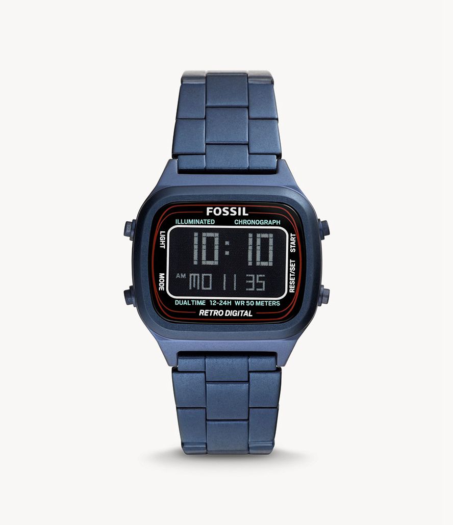 Fossil Retro Digital Stainless Steel Ure Herre Blå | IJSODG-912